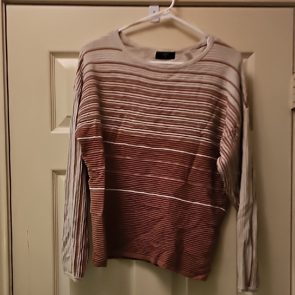 Tahari Beige and Brown Striped Top